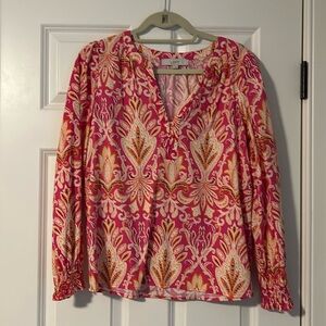 Loft size medium long sleeve v neck top in pink and orange